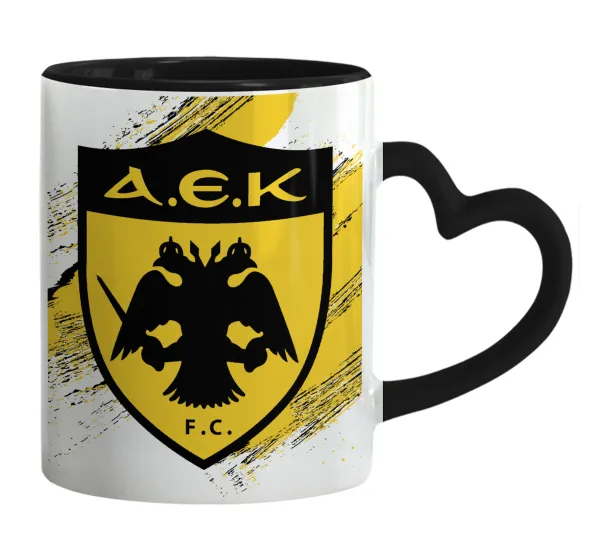 FC Α.Ε.Κ. — Mug heart black handle, ceramic, 330ml