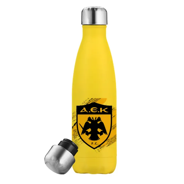 FC Α.Ε.Κ. — Yellow Stainless Steel Metallic Thermos, double-walled, 500ml