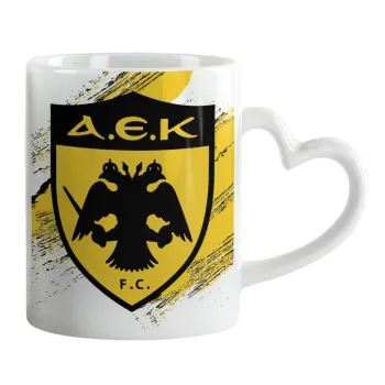 FC Α.Ε.Κ., Κούπα καρδιά χερούλι λευκή, κεραμική, 330ml
