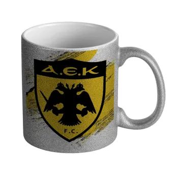 FC Α.Ε.Κ., Κούπα Ασημένια Glitter που γυαλίζει, κεραμική, 330ml