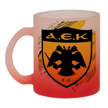 FC Α.Ε.Κ., Κούπα γυάλινη δίχρωμη με βάση το κόκκινο ματ, 330ml