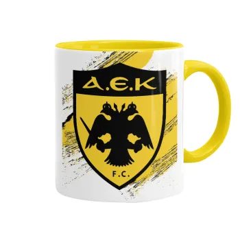 FC Α.Ε.Κ., Κούπα χρωματιστή κίτρινη, κεραμική, 330ml
