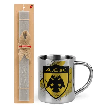 FC Α.Ε.Κ., Easter Set, metallic thermal cup (300ml) & Easter aromatic flat candle (30cm) (GRAY)