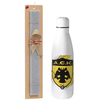 FC Α.Ε.Κ., Πασχαλινή Λαμπάδα με μεταλλικό παγούρι θερμός ανοξείδωτο (500ml) & κερί αρωματικό πλακέ (30cm) (ΓΚΡΙ)