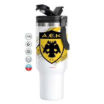 FC Α.Ε.Κ., Mega Tumbler με καπάκι, διπλού τοιχώματος (θερμό) 1,2L