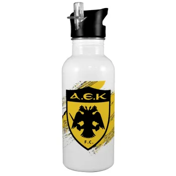 FC Α.Ε.Κ., Παγούρι νερού Λευκό με καλαμάκι, ανοξείδωτο ατσάλι 600ml