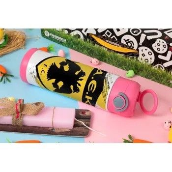 FC Α.Ε.Κ., Easter candle, Childrens hot water bottle, stainless steel, with safety straw, PINK (500ml)