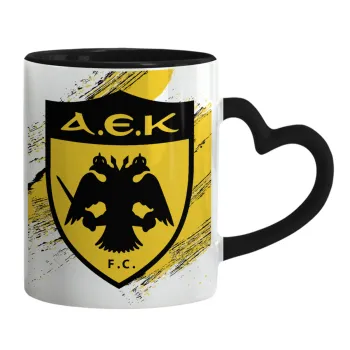 FC Α.Ε.Κ., Mug heart black handle, ceramic, 330ml
