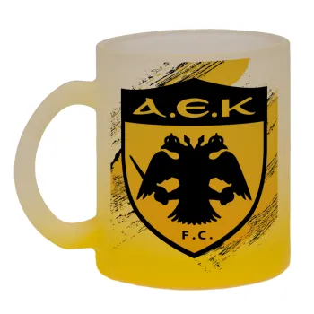 FC Α.Ε.Κ., Κούπα γυάλινη δίχρωμη με βάση το κίτρινο ματ, 330ml