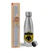 Easter Set, metallic Inox water bottle (750ml) & aromatic flat Easter candle (30cm) (GRAY)