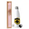 Easter Set, metallic stainless steel water bottle (750ml) & scented flat Easter candle (30cm) (PINK)