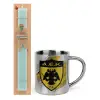Easter Set, metallic thermal cup (300ml) & aromatic flat Easter candle (30cm) (TURQUOISE)