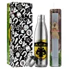 Easter Set, metallic stainless thermos flask (500ml) & scented flat Easter candle (30cm) (GRAY)