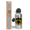 Easter Set, metallic silver aluminum water bottle (500ml) & aromatic flat Easter candle (30cm) (GRAY)