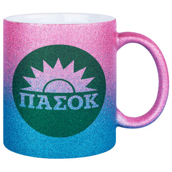 ΠΑΣΟΚ Πράσινο, Κούπα Χρυσή/Μπλε Glitter, κεραμική, 330ml