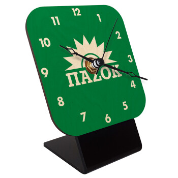 PASOK Green/White, Quartz Table clock in natural wood (10cm)