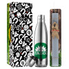 Easter Set, metallic stainless thermos flask (500ml) & scented flat Easter candle (30cm) (GRAY)