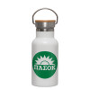 Metallic thermos (Stainless steel) White with wooden lid (bamboo), double-walled, 350ml