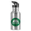 Water bottle Silver with straw, stainless steel 600ml