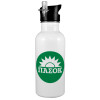 White water bottle with straw, stainless steel 600ml