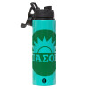 Metallic water bottle with safety lid, 850ml aluminum