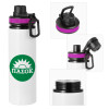 Metallic water bottle with safety lid, 850ml aluminum