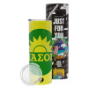 Neon Yellow Travel Tumbler θερμό, μεταλλικό καλαμάκι(Ανωξείδωτο 304 Food grade, BPA free, 600ml)