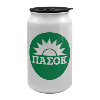 PASOK Green/White, Κούπα ταξιδιού μεταλλική με καπάκι (tin-can) 500ml