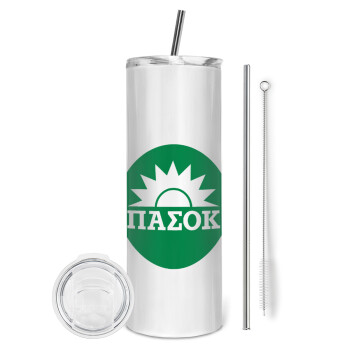 PASOK Green/White, Eco friendly stainless steel tumbler 600ml, with metal straw & cleaning brush