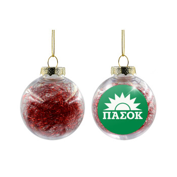 PASOK Green/White, Transparent Christmas tree ball ornament with red filling 8cm