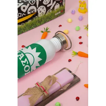 ΠΑΣΟΚ Πράσινο, Πασχαλινή Λαμπάδα με παγούρι μεταλλικό (620ml, stainless steel) & κερί αρωματικό πλακέ (30cm) (ΡΟΖ)