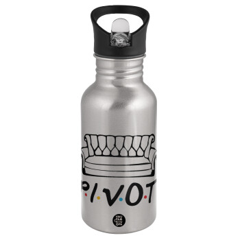 Friends Pivot, Water bottle Silver with straw, stainless steel 500ml