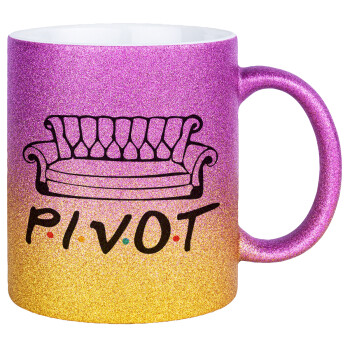 Friends Pivot, Κούπα Χρυσή/Ροζ Glitter, κεραμική, 330ml