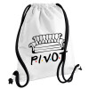 Friends Pivot, Τσάντα πλάτης πουγκί GYMBAG λευκή, με τσέπη (40x48cm) & χονδρά κορδόνια