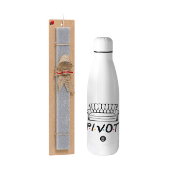 Friends Pivot, Easter Set, metallic stainless thermos bottle (500ml) & scented flat Easter candle (30cm) (GRAY)