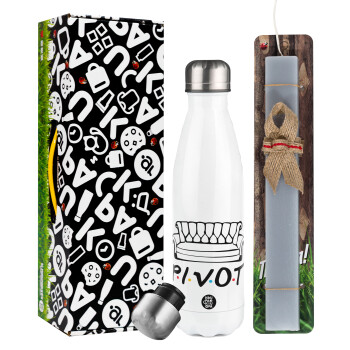 Friends Pivot, Easter candle, metallic white thermos bottle (500ml) & aromatic flat candle (30cm) (GRAY)
