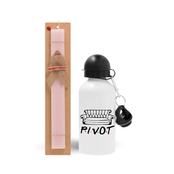 Friends Pivot, Πασχαλινό Σετ, παγούρι μεταλλικό αλουμινίου (500ml) & πασχαλινή λαμπάδα αρωματική πλακέ (30cm) (ΡΟΖ)