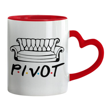 Friends Pivot, Κούπα καρδιά χερούλι κόκκινη, κεραμική, 330ml
