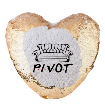 Friends Pivot, Μαξιλάρι καναπέ καρδιά Μαγικό Χρυσό με πούλιες 40x40cm περιέχεται το  γέμισμα