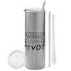 Tumbler stainless steel Silver 600ml, with metal straw & cleaning brush