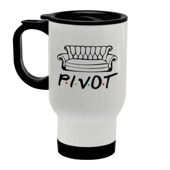 Friends Pivot, Stainless steel travel mug with lid, double wall white 450ml