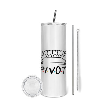 Friends Pivot, Eco friendly ποτήρι θερμό (tumbler) από ανοξείδωτο ατσάλι 600ml, με μεταλλικό καλαμάκι & βούρτσα καθαρισμού