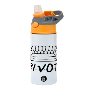 Friends Pivot, Children's hot water bottle, stainless steel, with safety straw, Orange/Grey (360ml) BPA-FREE