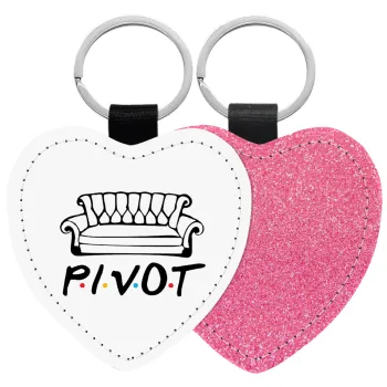 Friends Pivot, Μπρελόκ PU δερμάτινο glitter καρδιά ΡΟΖ
