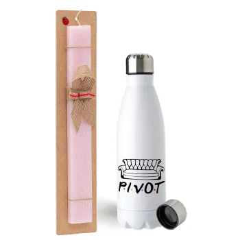 Friends Pivot, Easter Set, metallic stainless steel water bottle (750ml) & scented flat Easter candle (30cm) (PINK)