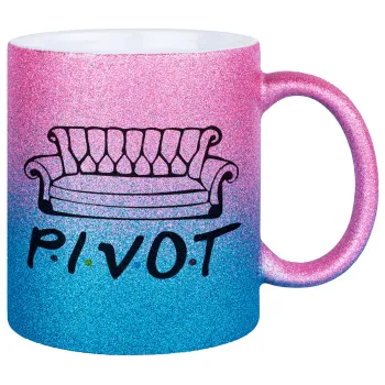 Friends Pivot, Κούπα Χρυσή/Μπλε Glitter, κεραμική, 330ml