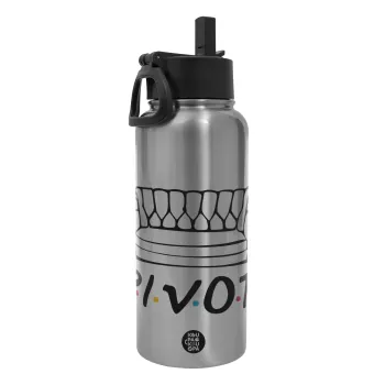 Friends Pivot, Metal mug thermo Silver with Straw and Spout Lid (Stainless steel), double wall, 950ml