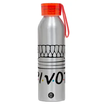 Friends Pivot, Αλουμινένιο Αθλητικό Μπουκάλι 650ml – Ασημί με Κόκκινο Καπάκι και Λουράκι Σιλικόνης