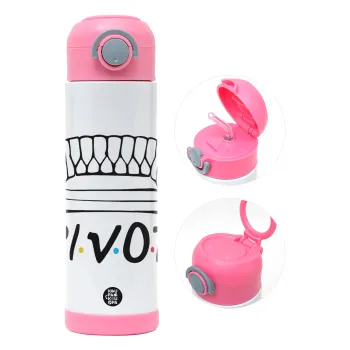 Friends Pivot, Children's hot water bottle, stainless steel, with safety straw, PINK (500ml)
