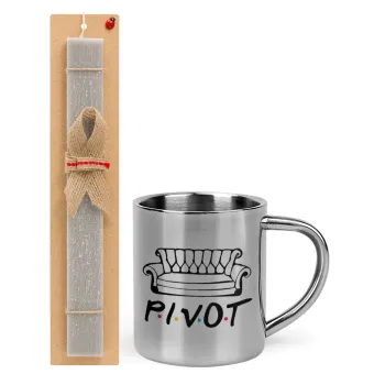 Friends Pivot, Πασχαλινή Λαμπάδα με μεταλλική κούπα θερμό (300ml) & κερί αρωματικό πλακέ (30cm) (ΓΚΡΙ)